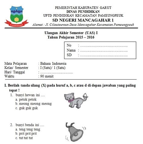 Contoh Soal UAS Bahasa Sunda Kelas 2 Semester 1